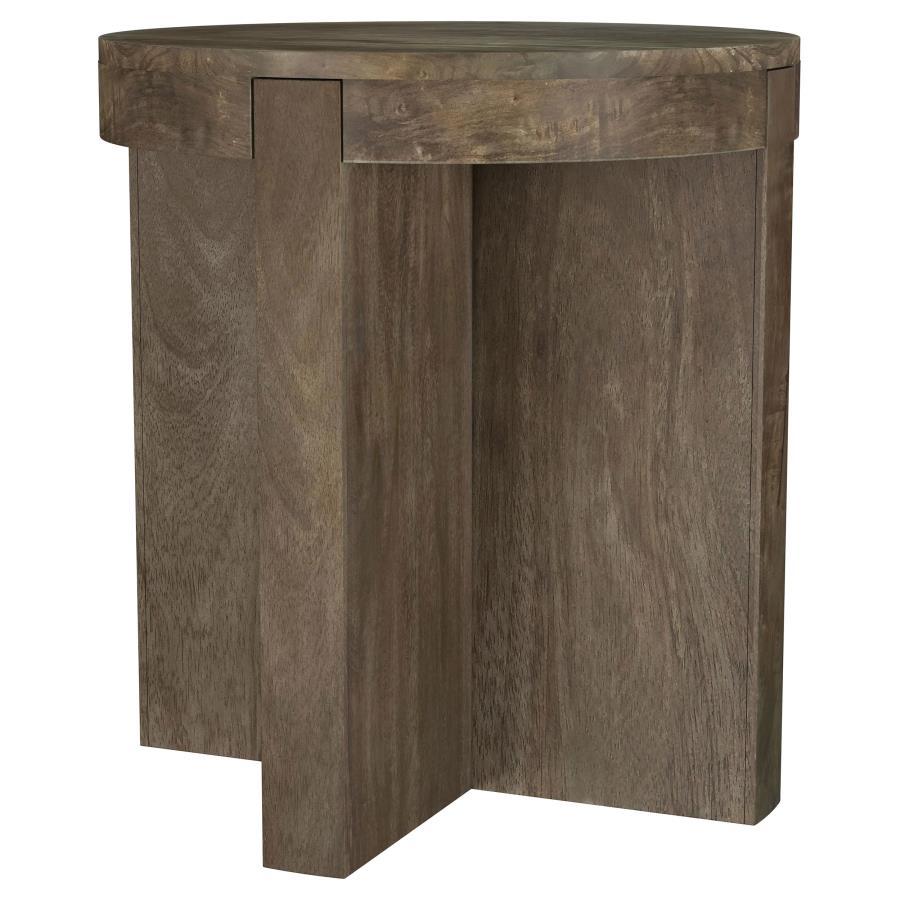 Kinkaid Round Solid Mango Wood End Table Brown view 3