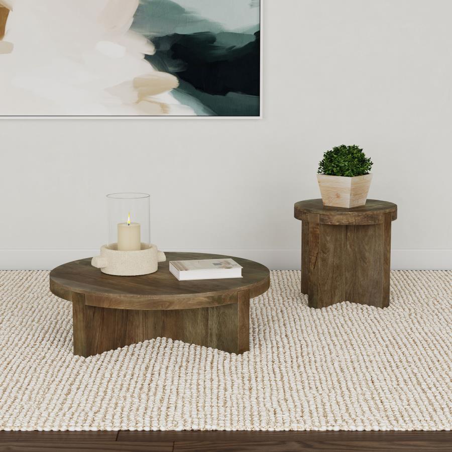Kinkaid Round Solid Mango Wood End Table Brown view 7