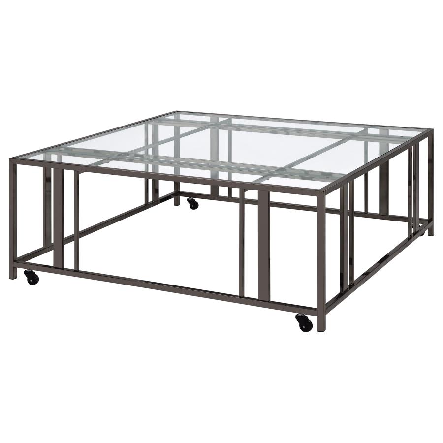 Adri Square Glass Top Coffee Table with Casters Black Nickel view 4