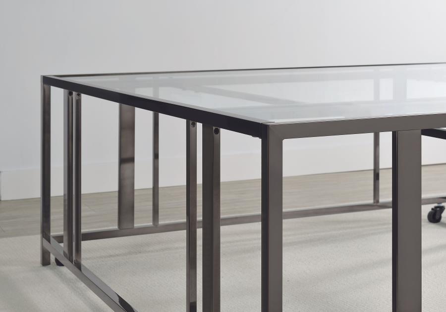 Adri Square Glass Top Coffee Table with Casters Black Nickel view 6