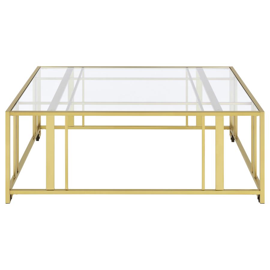 Adri Square Glass Top Coffee Table with Casters Matte Brass view 5