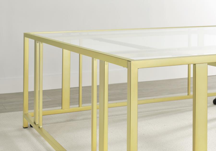 Adri Square Glass Top Coffee Table with Casters Matte Brass view 6