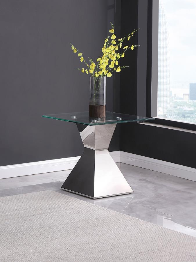 Jenny Glass Top Stainless Steel Side End Table Chrome view 2