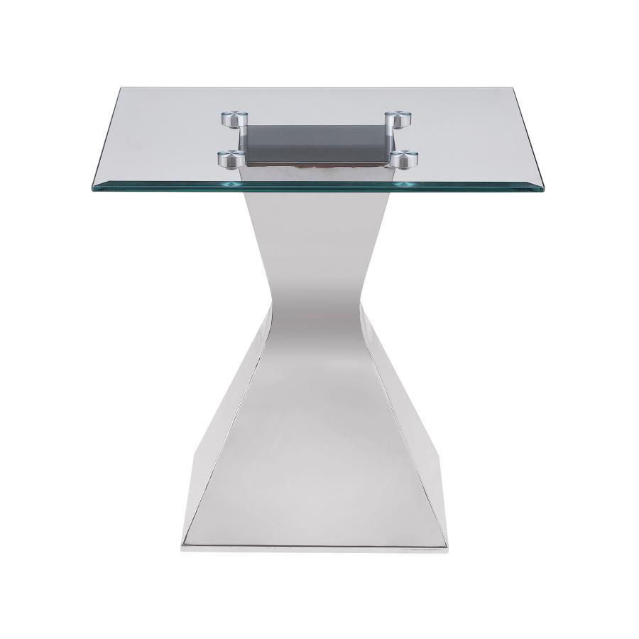 Jenny Glass Top Stainless Steel Side End Table Chrome view 3