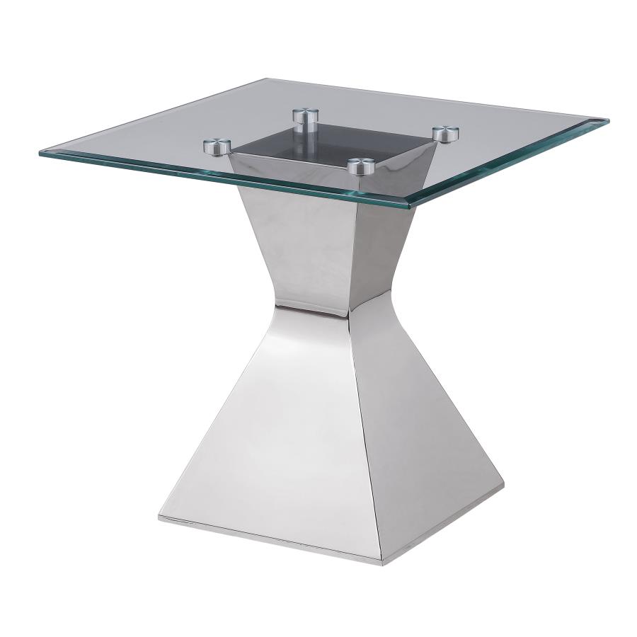 Jenny Glass Top Stainless Steel Side End Table Chrome view 4