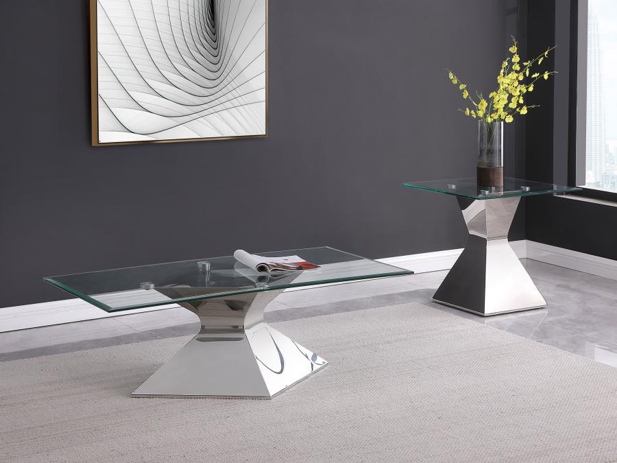 Jenny Glass Top Stainless Steel Coffee Table Chrome view 7
