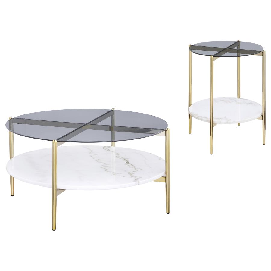 Jonelle 2-piece Round Coffee and End Table Set Gold view 2