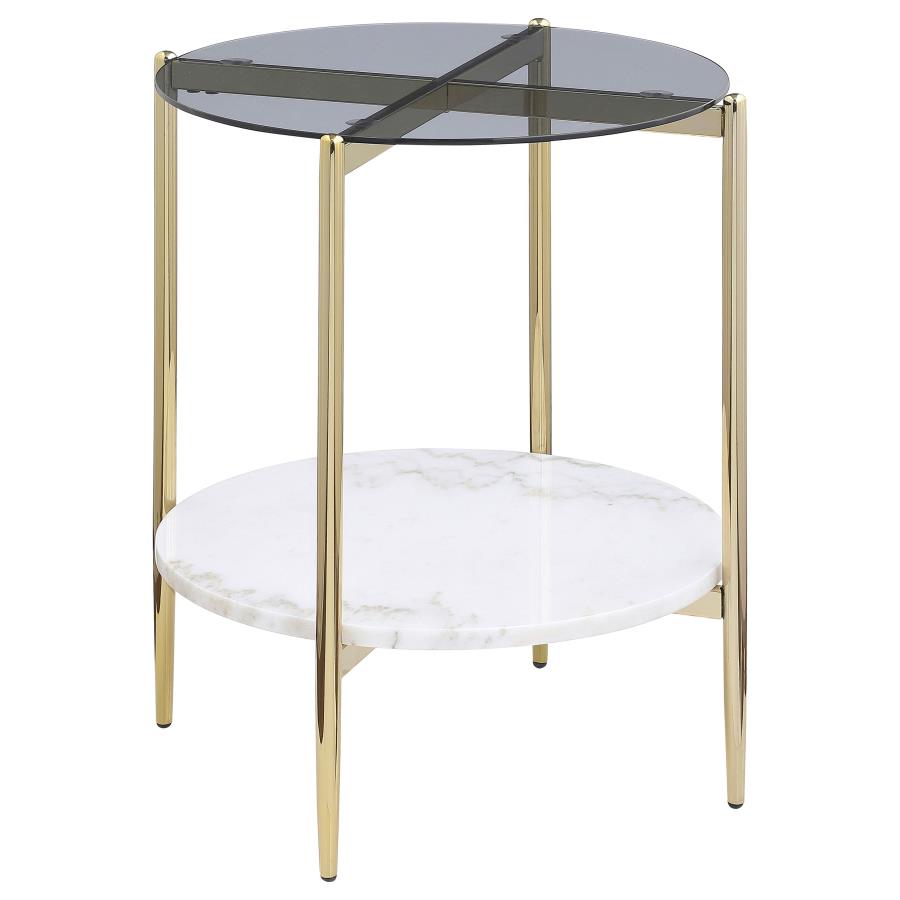 Jonelle 2-piece Round Coffee and End Table Set Gold view 3