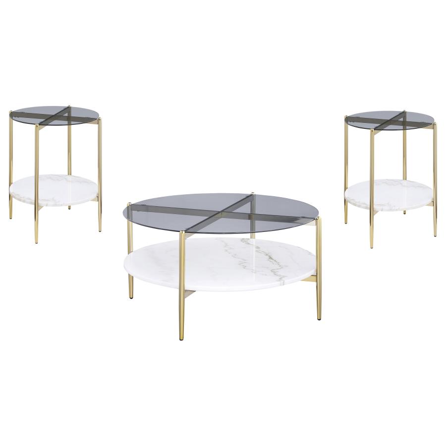 Jonelle 3-piece Round Coffee and End Table Set Gold view 2