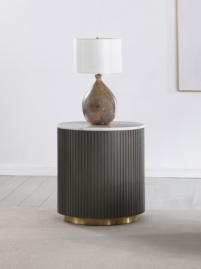 Jason Round White Marble Top Side End Table Charcoal view 2