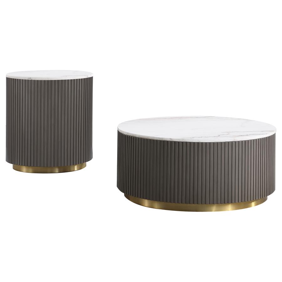 Jason 2-piece Round White Marble Coffee Table Set Charcoal view 2