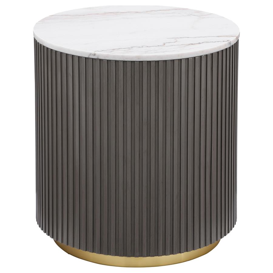 Jason 2-piece Round White Marble Coffee Table Set Charcoal view 3