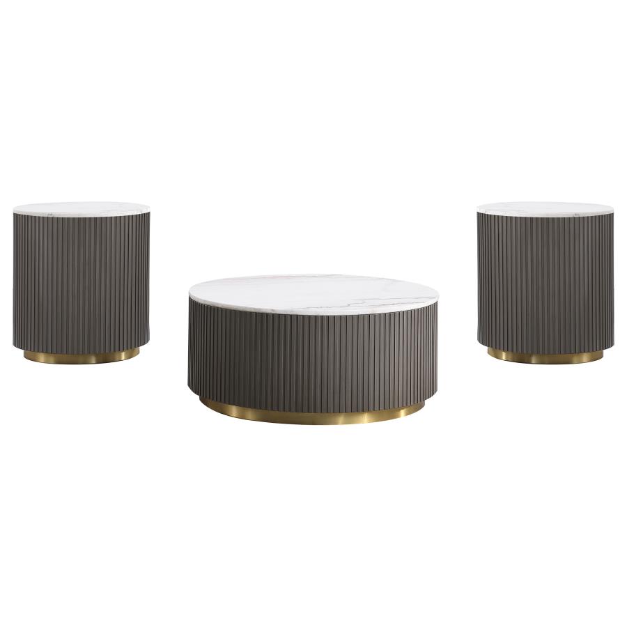 Jason 3-piece Round White Marble Coffee Table Set Charcoal view 2