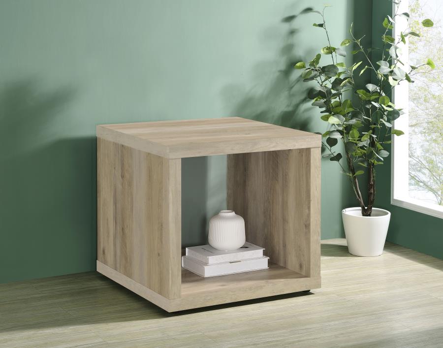 Frisco Square Engineered Wood Side End Table Distressed Pine view 2