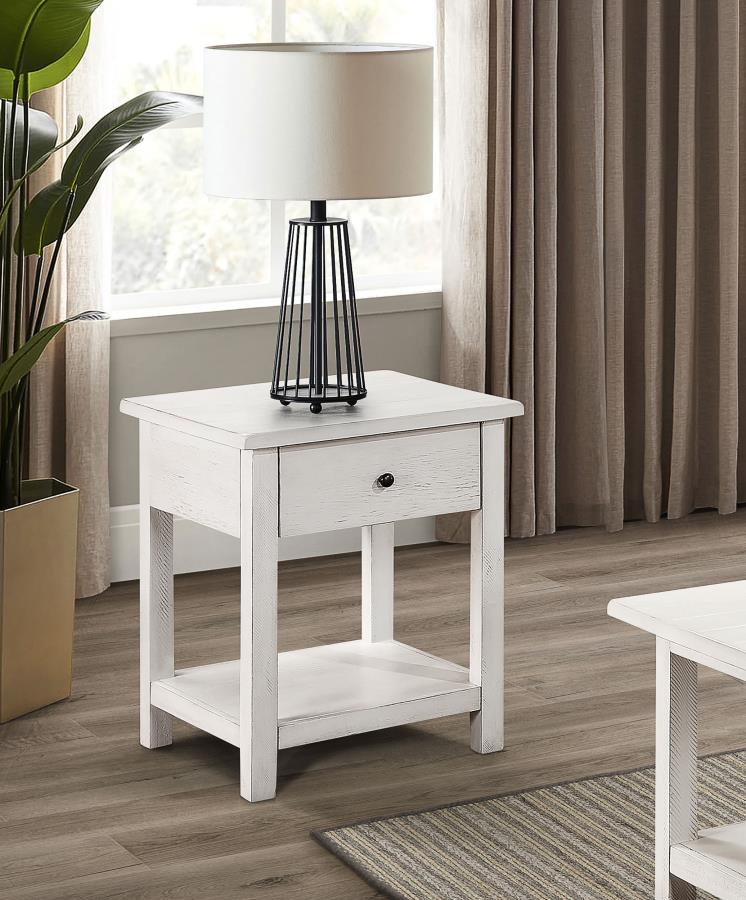Payne 1-drawer Wood End Table with Shelf Distressed White view 2