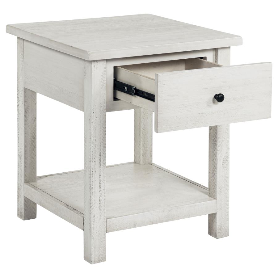 Payne 1-drawer Wood End Table with Shelf Distressed White view 3