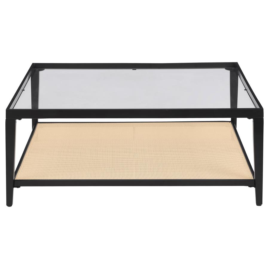 Amherst Glass Top Metal with Cane Shelf Coffee Table Black view 3