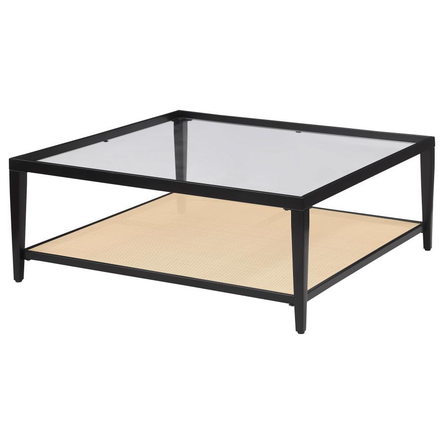 Amherst Glass Top Metal with Cane Shelf Coffee Table Black view 4