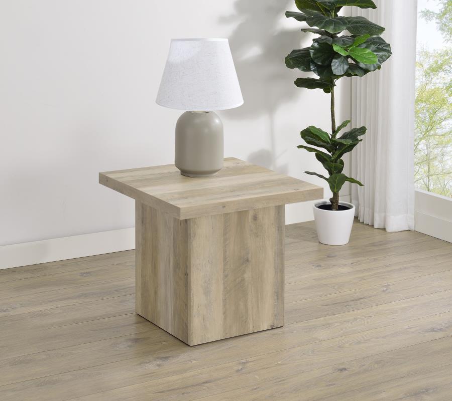 Devar Square Engineered Wood End Table Distressed Pine view 2