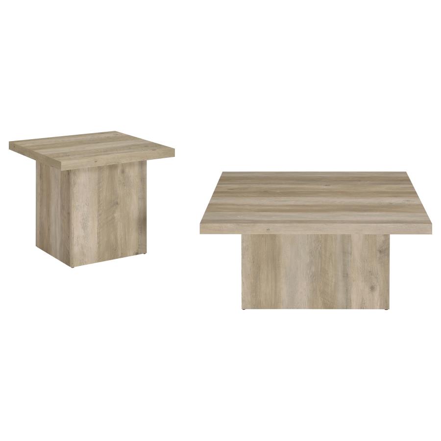 Devar 2-piece Square Coffee End Table Set Distressed Pine view 2