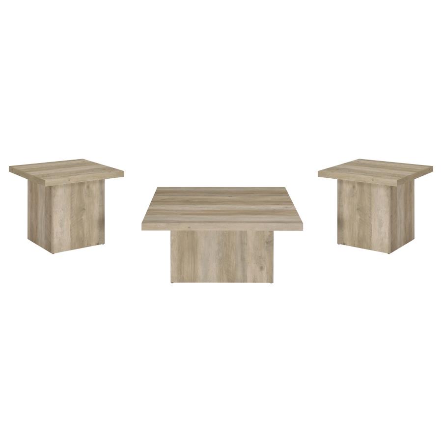 Devar 3-piece Square Coffee End Table Set Distressed Pine view 2