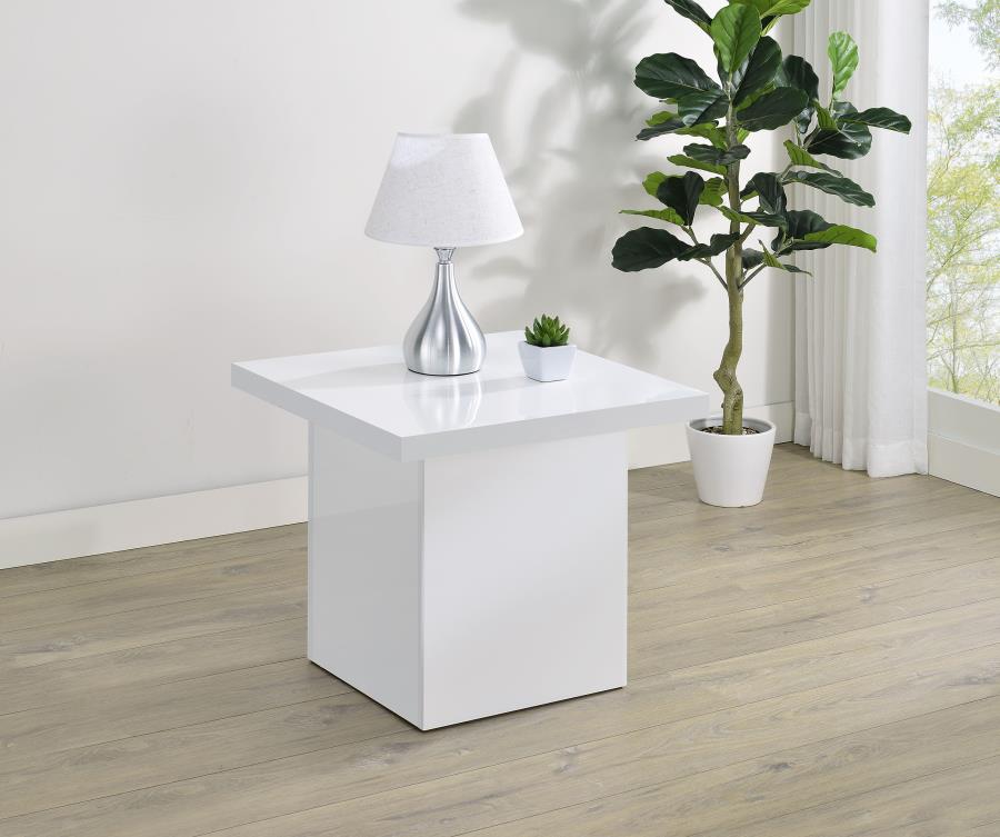 Devar Square Engineered Wood Side End Table White High Gloss view 2