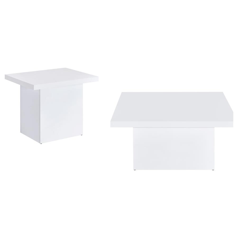 Devar 2-piece Square Coffee End Table Set White High Gloss view 2