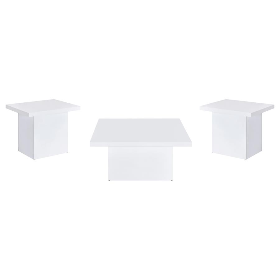 Devar 3-piece Square Coffee End Table Set White High Gloss view 2