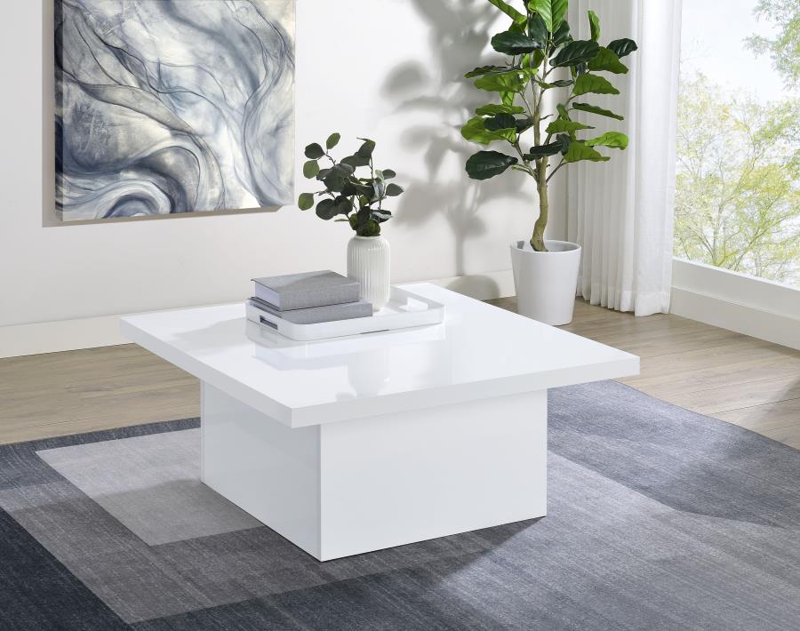 Devar Square Engineered Wood Coffee Table White High Gloss view 2