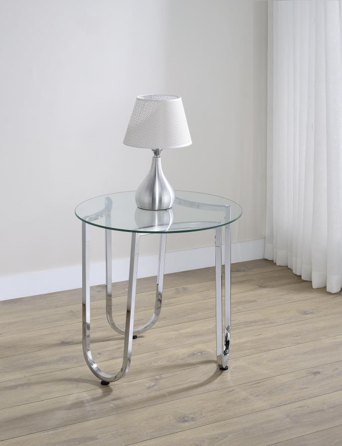Beller Round Tempered Glass Top End Side Table Chrome view 2