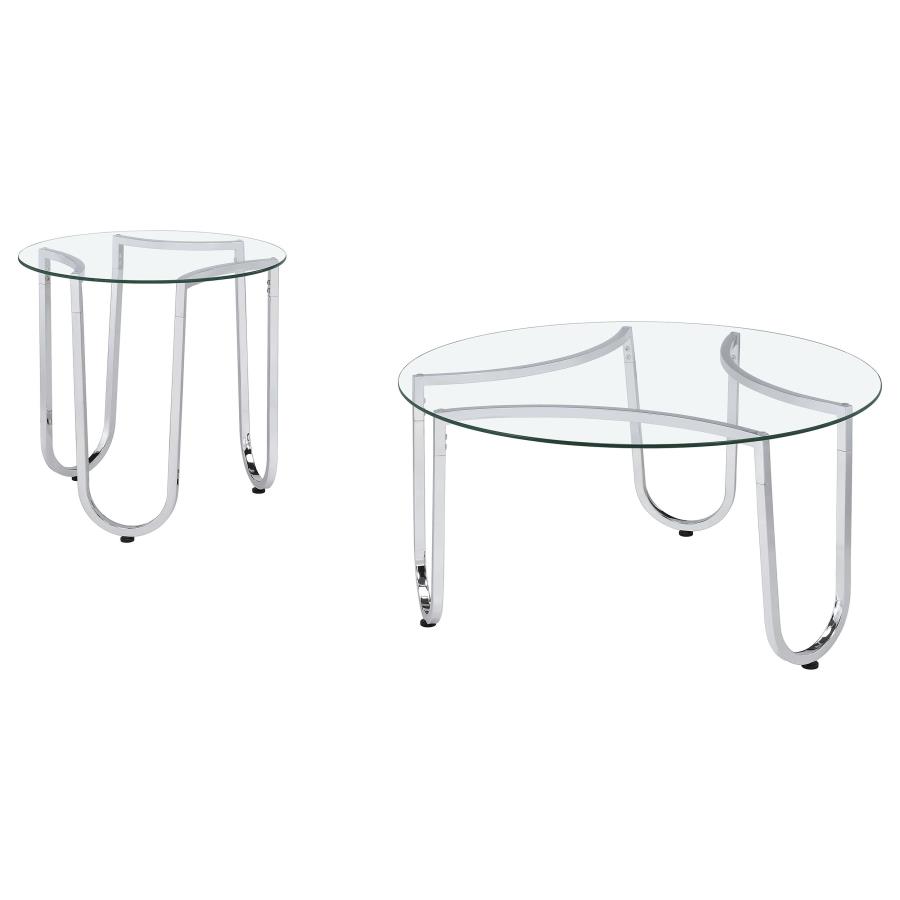 Beller 2-piece Round Tempered Glass Top Coffee Table Set Chrome view 2