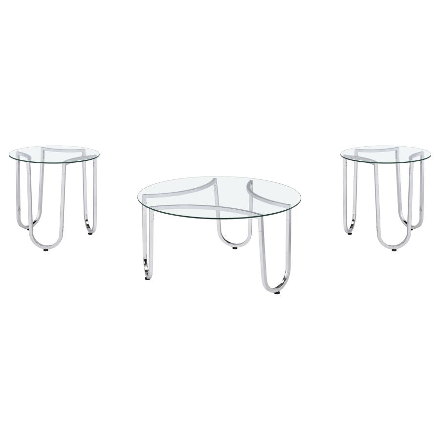 Beller 3-piece Round Tempered Glass Top Coffee Table Set Chrome view 2