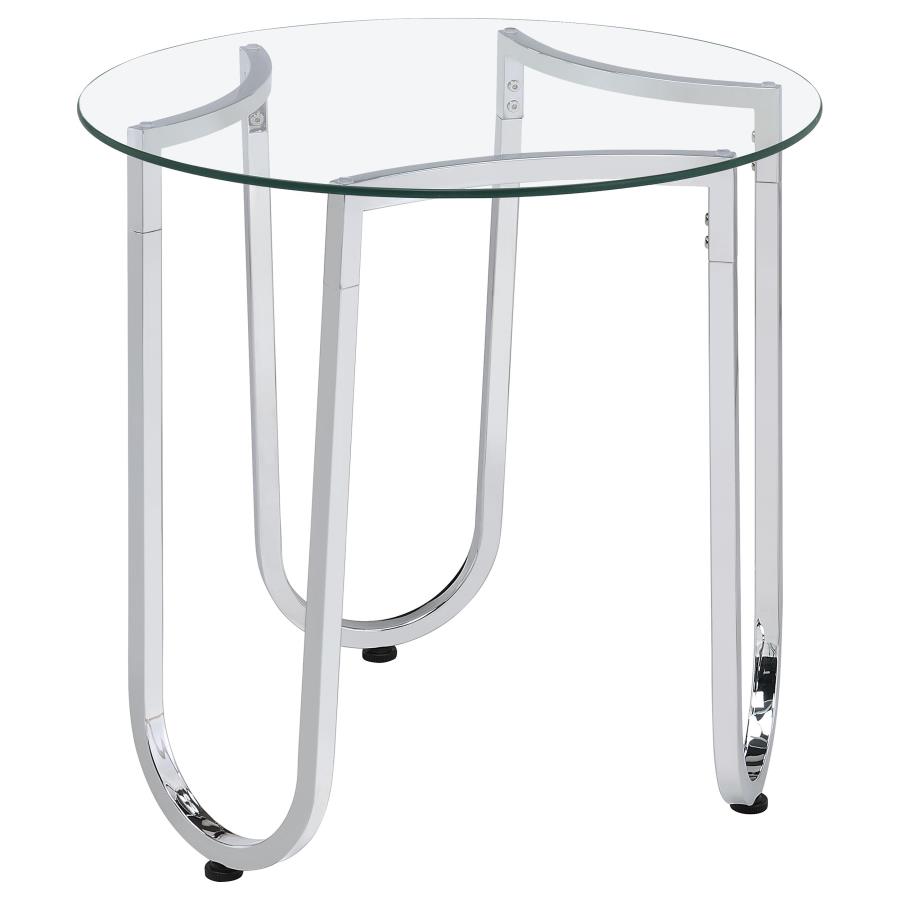Beller 3-piece Round Tempered Glass Top Coffee Table Set Chrome view 3