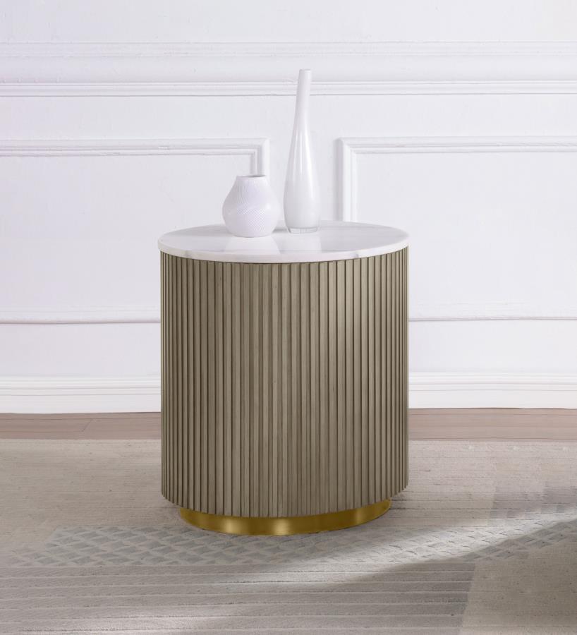 Jason Round White Marble Top Side End Table Greige view 2