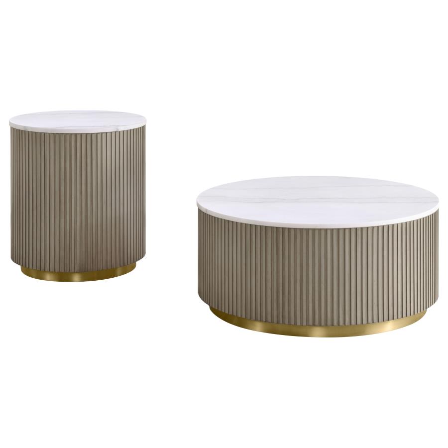 Jason 2-piece Round White Marble Coffee Table Set Greige view 2