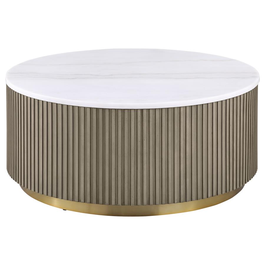 Jason 2-piece Round White Marble Coffee Table Set Greige view 5