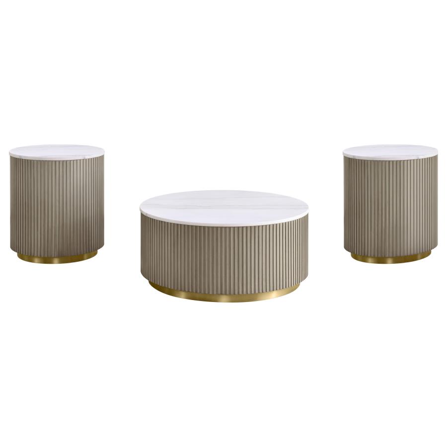 Jason 3-piece Round White Marble Coffee Table Set Greige view 2