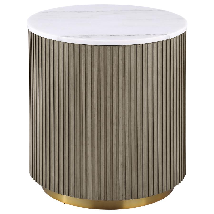 Jason 3-piece Round White Marble Coffee Table Set Greige view 3