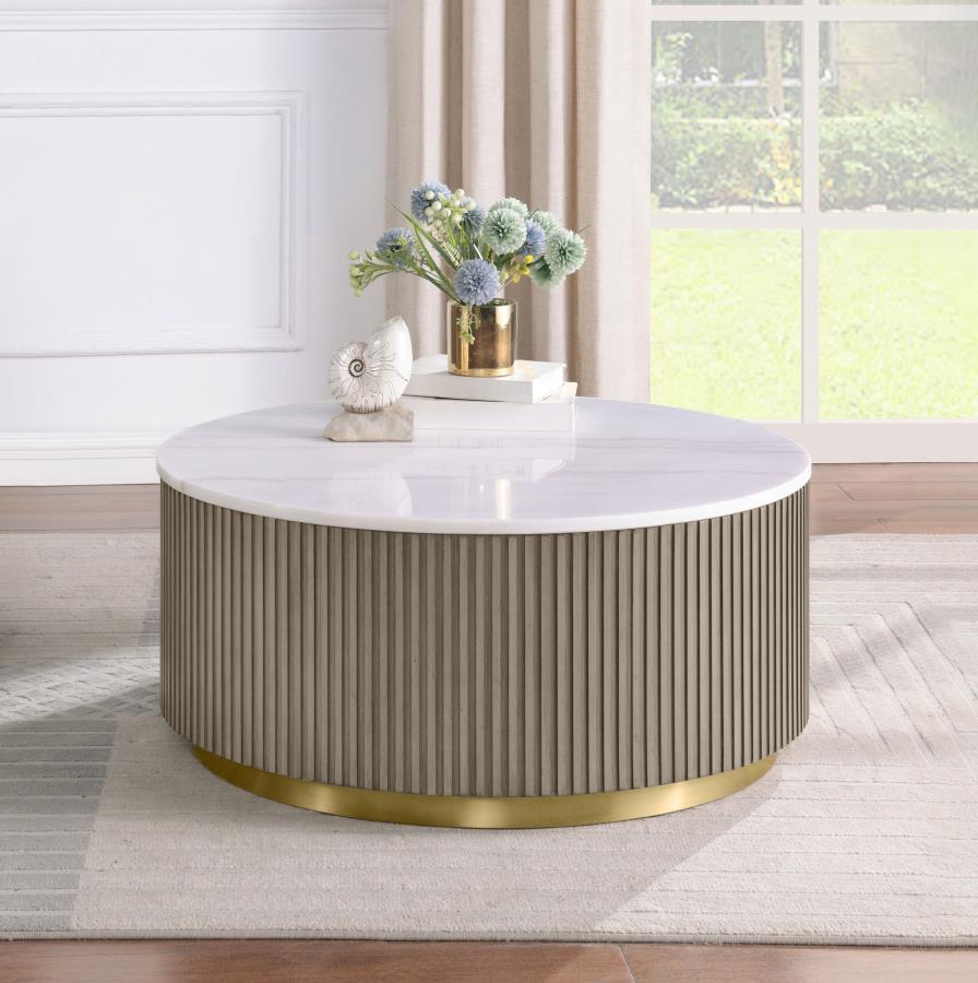 Jason Round White Marble Top Coffee Table Greige view 2