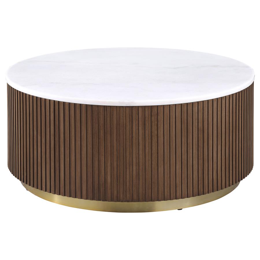 Jason 3-piece Round White Marble Coffee Table Set Honey Brown view 5