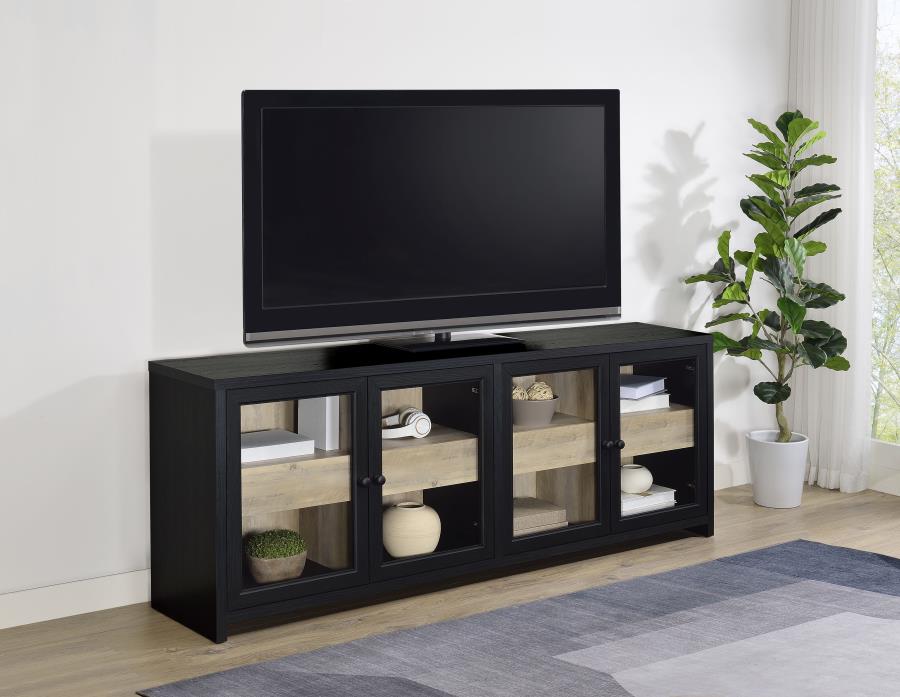 Denison 79-inch 4-door TV Stand Media Console Black view 2