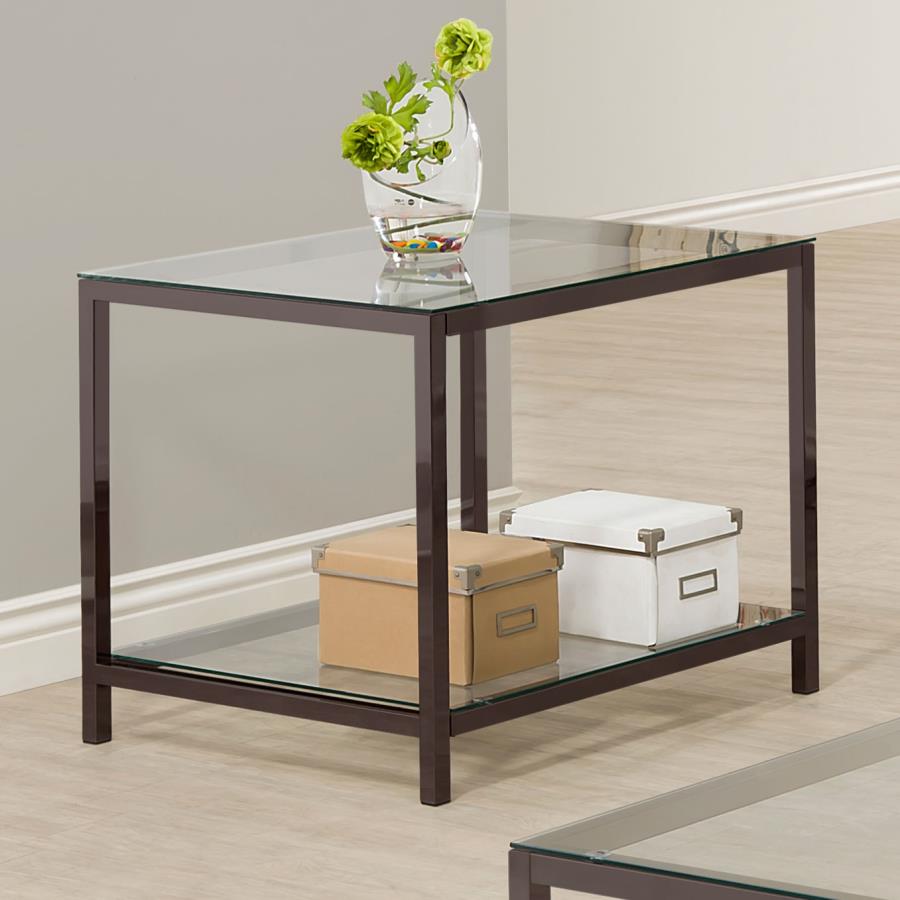 Trini 1-shelf Glass Top Side End Table Black Nickel view 2