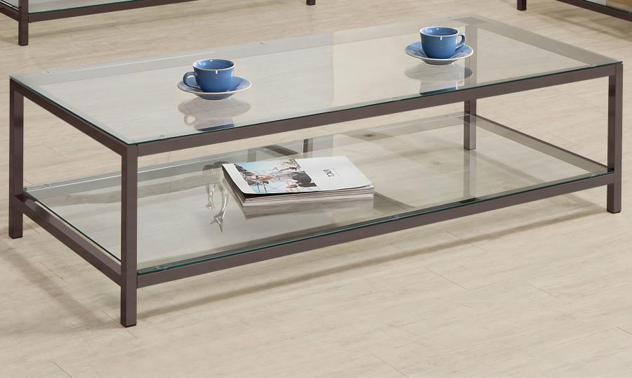 Trini 1-shelf Glass Top Coffee Table Black Nickel view 2
