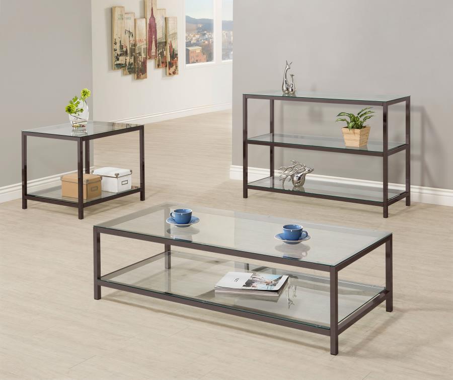 Trini 1-shelf Glass Top Coffee Table Black Nickel view 4