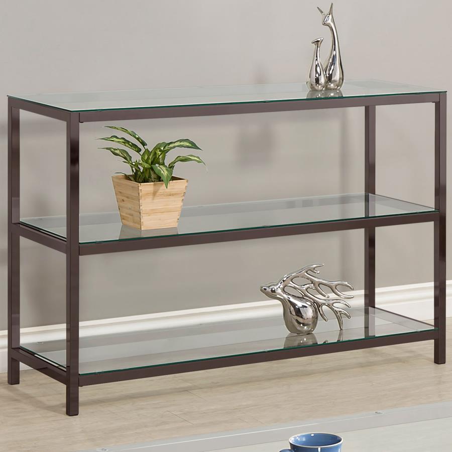 Trini 2-shelf Glass Top Entryway Console Table Black Nickel view 2
