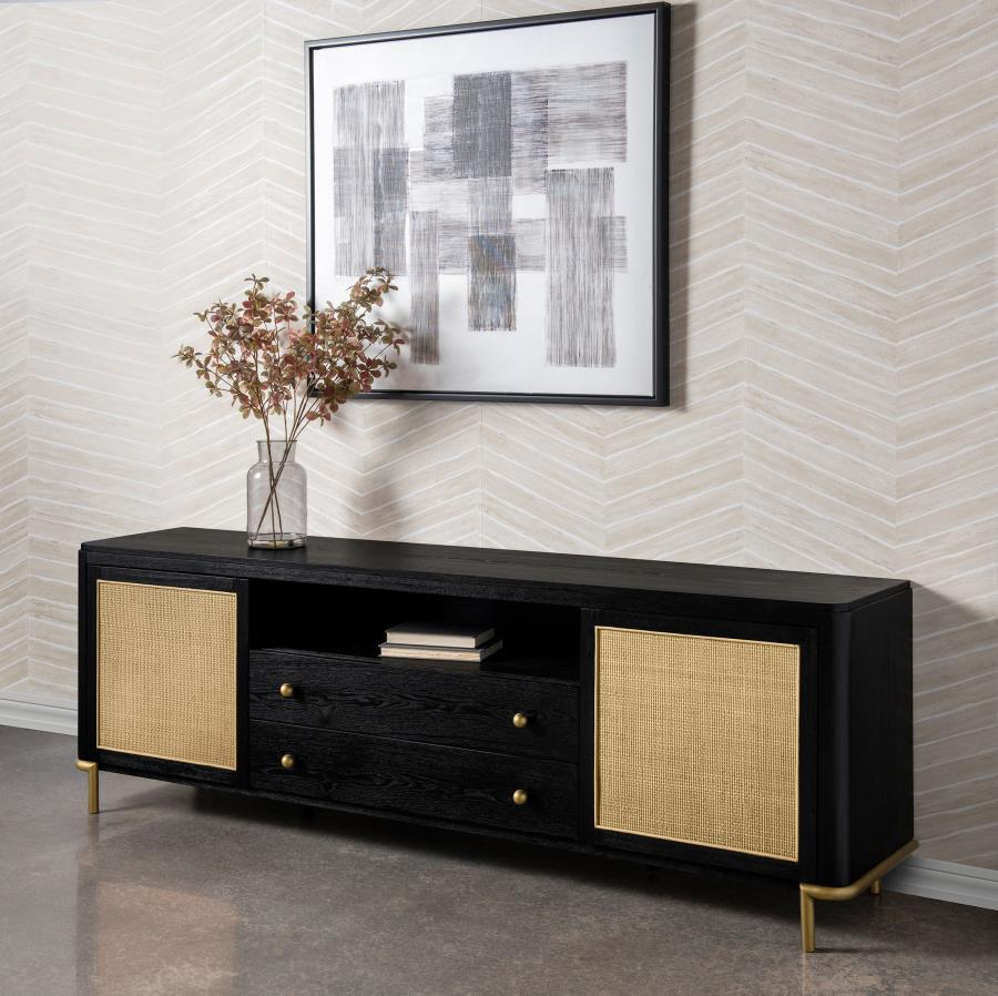 Arini Rattan Cane 2-door TV Stand Media Console Black view 2