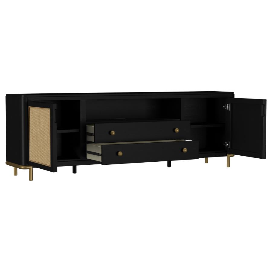 Arini Rattan Cane 2-door TV Stand Media Console Black view 3