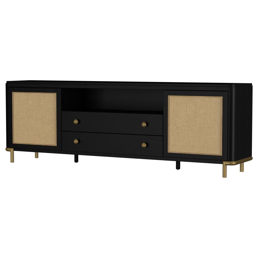 Arini Rattan Cane 2-door TV Stand Media Console Black view 5