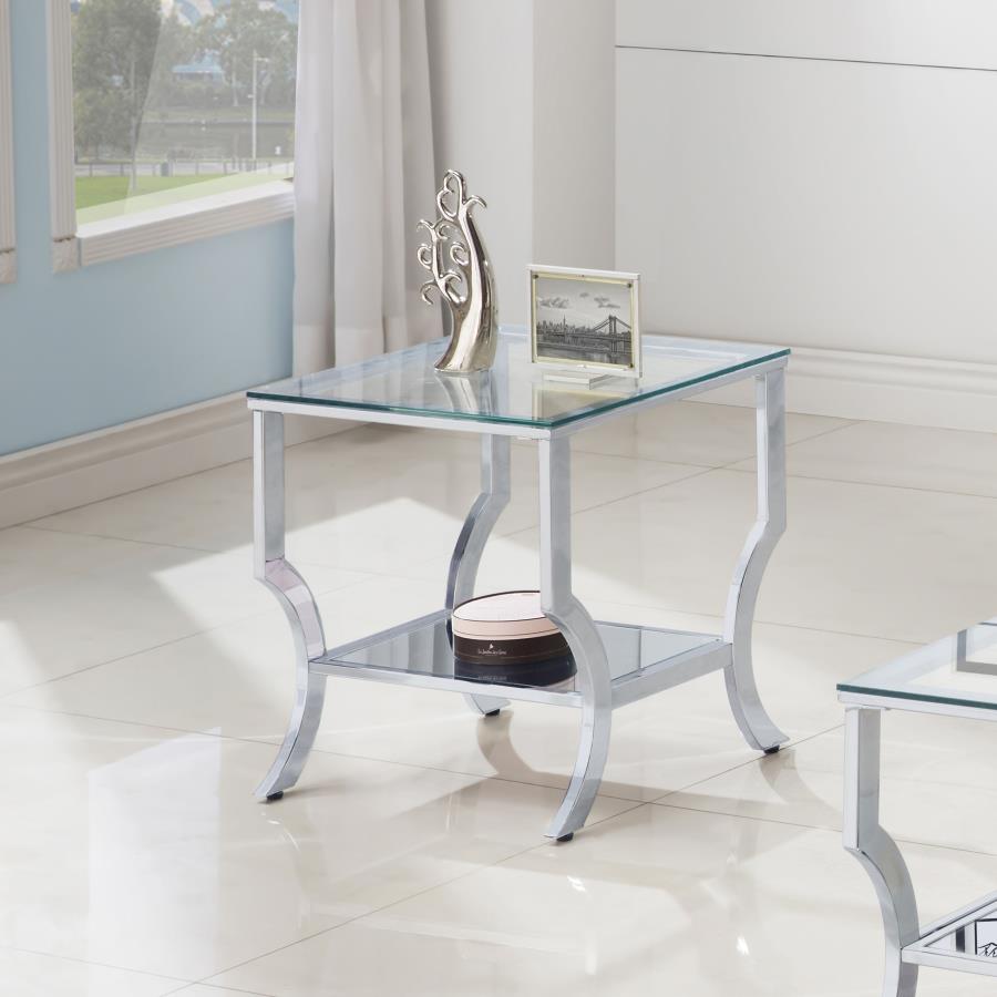Saide Square Glass Top Side End Table Chrome view 2