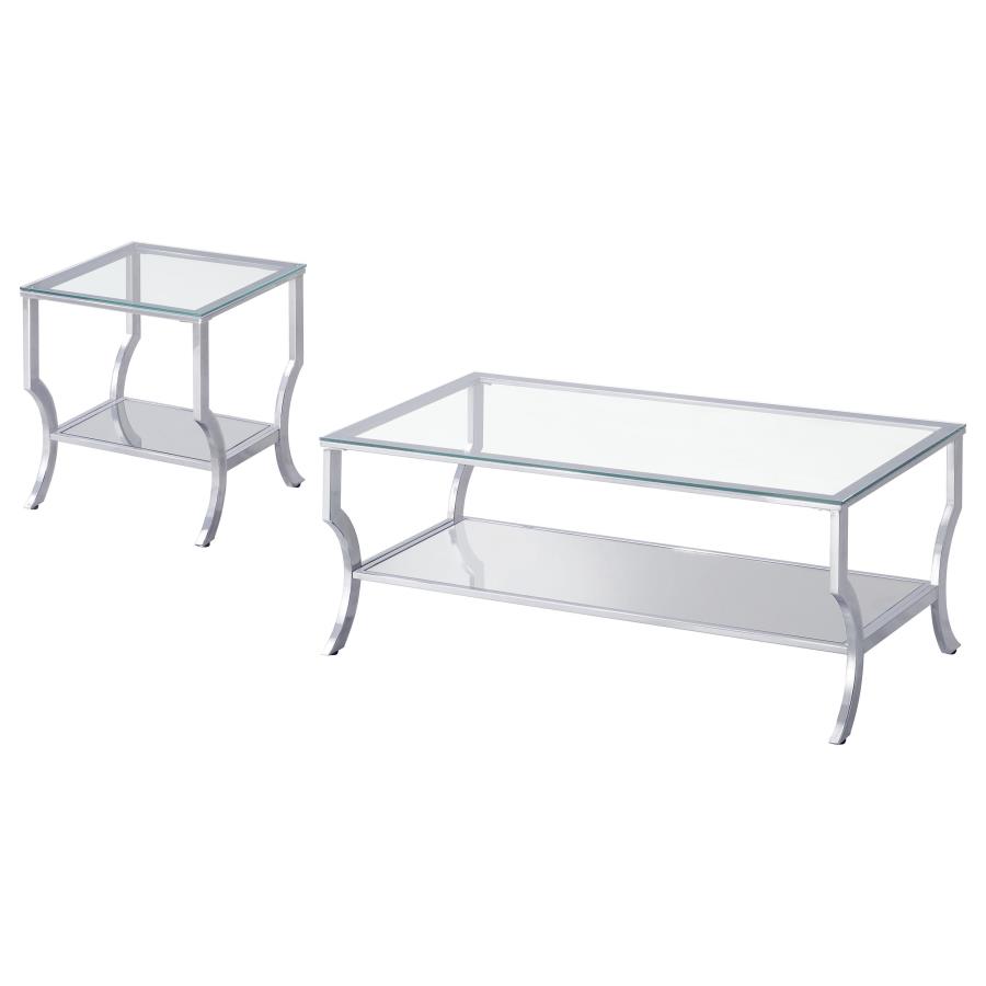 Saide 2-piece Glass Top Coffee and End Table Set Chrome view 2